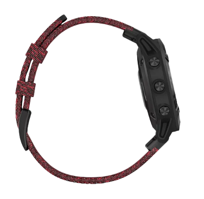 Garmin Fenix ​​6 Sapphire Black DLC avec bracelet en nylon rouge chiné (010-02158-16)