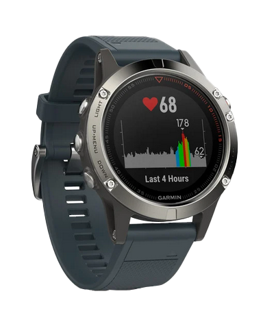 Garmin Fenix ​​5, argent avec bracelet bleu granit, montre connectée GPS (reconditionnée certifiée Garmin)