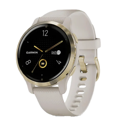 Garmin Venu 2S - Lunette en acier inoxydable or clair avec boîtier sable clair et bracelet en silicone (010-02429-01)