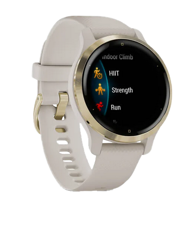 Garmin Venu 2S - Lunette en acier inoxydable or clair avec boîtier sable clair et bracelet en silicone (010-02429-01)