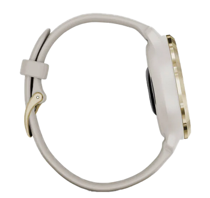 Garmin Venu 2S - Lunette en acier inoxydable or clair avec boîtier sable clair et bracelet en silicone (010-02429-01)