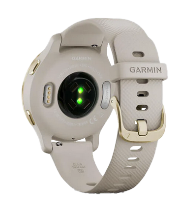 Garmin Venu 2S - Lunette en acier inoxydable or clair avec boîtier sable clair et bracelet en silicone (010-02429-01)