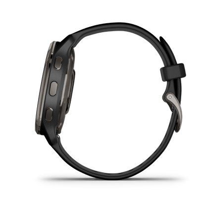 Garmin Venu 2 Plus - Lunette en acier inoxydable ardoise avec boîtier noir et bracelet en silicone (010-02496-01)