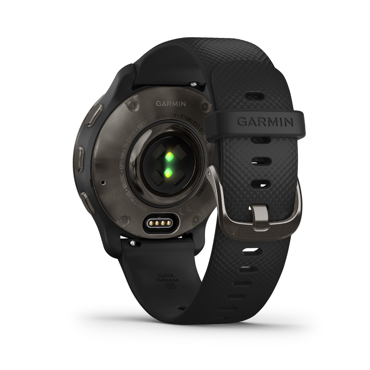 Garmin Venu 2 Plus - Lunette en acier inoxydable ardoise avec boîtier noir et bracelet en silicone (010-02496-01)