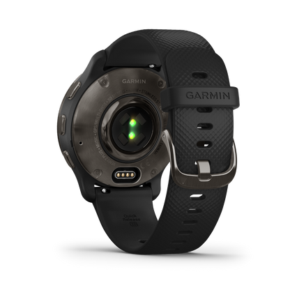 Garmin Venu 2 Plus - Lunette en acier inoxydable ardoise avec boîtier noir et bracelet en silicone (010-02496-01)