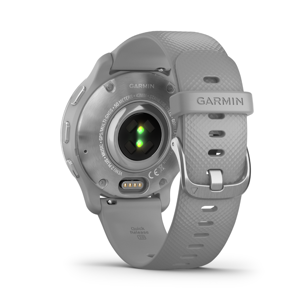 Garmin Venu 2 Plus - Lunette en acier inoxydable argenté avec boîtier gris poudré et bracelet en silicone (010-02496-00)