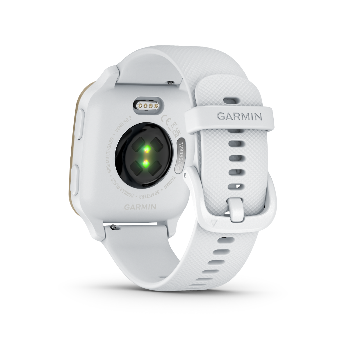 Garmin Venu Sq 2 - Lunette en aluminium couleur or crème avec boîtier blanc et bracelet en silicone (010-02701-01)