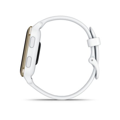 Garmin Venu Sq 2 - Lunette en aluminium couleur or crème avec boîtier blanc et bracelet en silicone (010-02701-01)