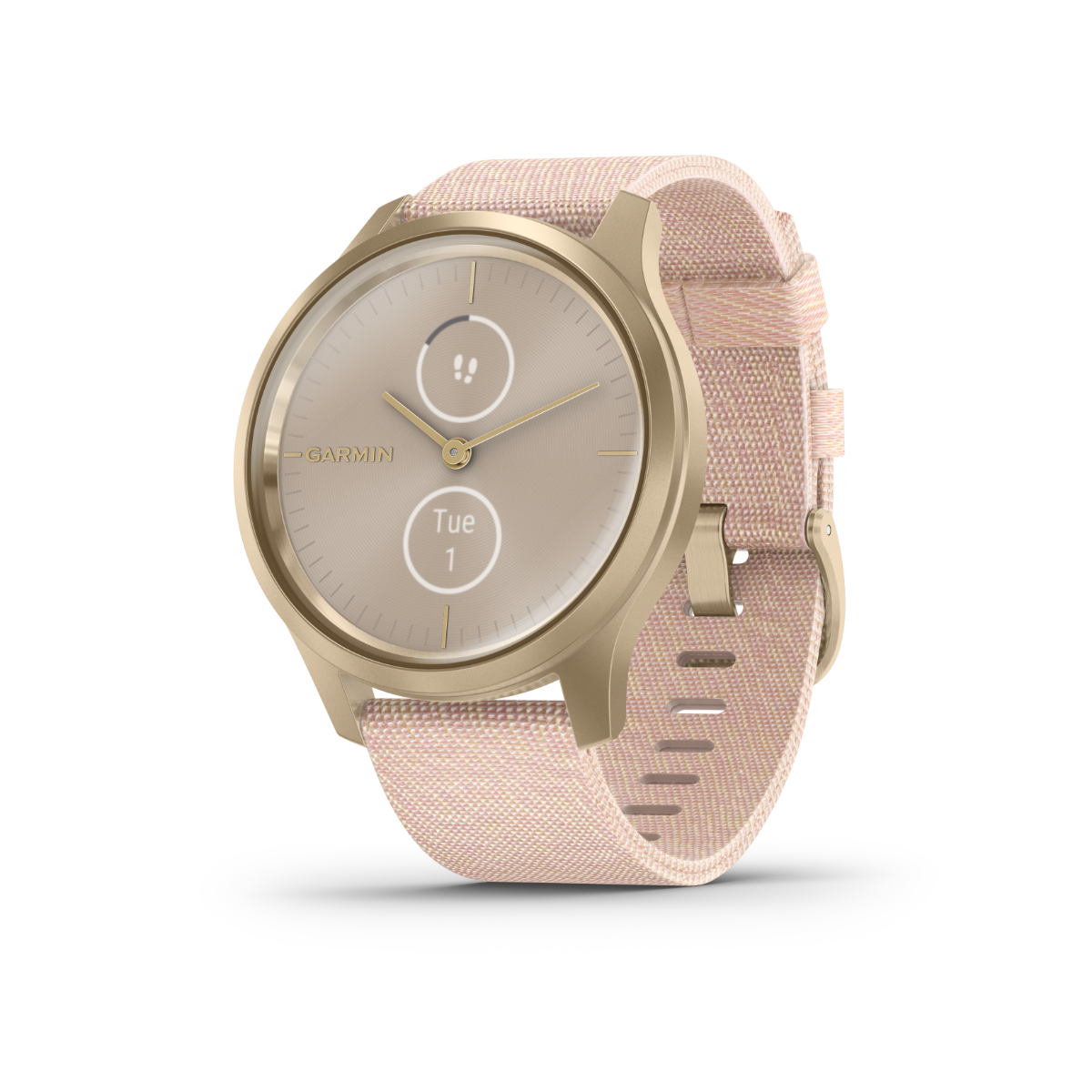 Garmin Vívomove Style, Light Gold w/ Blush Pink Nylon Band, GPS Smartwatch (Garmin Certified Refurbished)