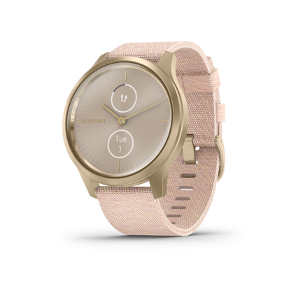 Garmin Vívomove Style, Light Gold w/ Blush Pink Nylon Band, GPS Smartwatch (Garmin Certified Refurbished)