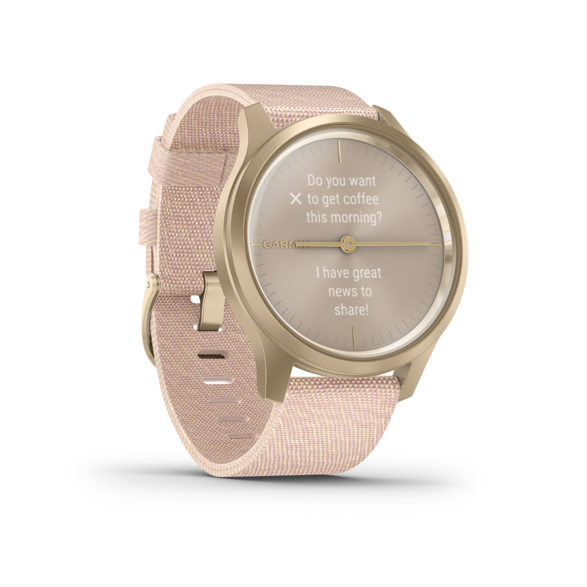 Garmin Vívomove Style, Light Gold w/ Blush Pink Nylon Band, GPS Smartwatch (Garmin Certified Refurbished)