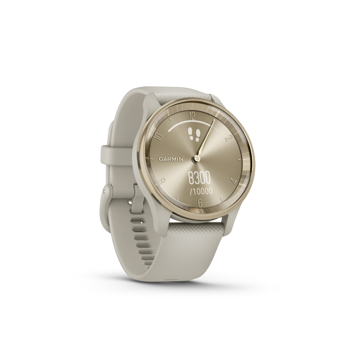 Garmin vivomove Trend Crème Lunette en acier inoxydable doré avec boîtier gris français et bracelet en silicone (010-02665-02)