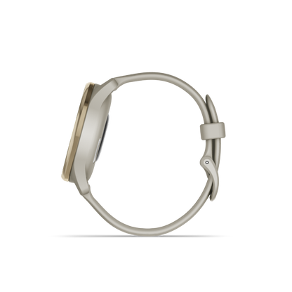 Garmin vivomove Trend Crème Lunette en acier inoxydable doré avec boîtier gris français et bracelet en silicone (010-02665-02)